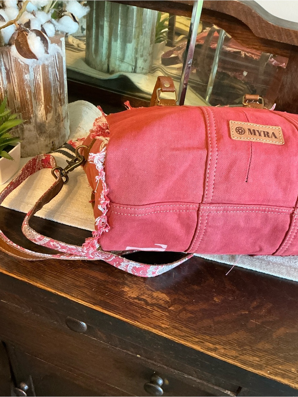 NWT Myra Bag Coastal Steel Upcyclyed Canvas Shoulder Bag Tote Crossbody Red $65 - Picture 13 of 15